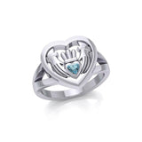 Claddagh in Heart Silver Ring with Gemstone TRI1933 - Jewelry