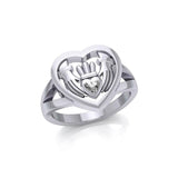 Claddagh in Heart Silver Ring with Gemstone TRI1933 - Jewelry