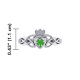 Celtic Claddagh with Lucky Four Leaf Clover Silver Ring with Enamel TRI1937 - Jewelry