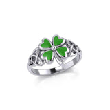 Celtic with Lucky Four Leaf Clover Silver Ring with Enamel TRI1938 - Jewelry