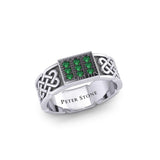 Rectangle Celtic Ring with Gemstones TRI1953 - Jewelry