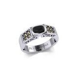Modern Band Ring with Inlay Stone and Marcasite TRI1977 - Jewelry