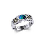 Modern Band Ring with Inlay Stone and Marcasite TRI1977 - Jewelry