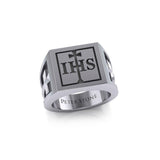 The I H S Cross Silver Signet Men Ring TRI1979