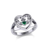 Claddagh in Heart Silver Ring with Gemstone TRI1992