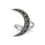 Crescent Moon Sterling Silver Ring with Marcasite TRI2124 - Jewelry