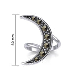 Crescent Moon Sterling Silver Ring with Marcasite TRI2124 - Jewelry