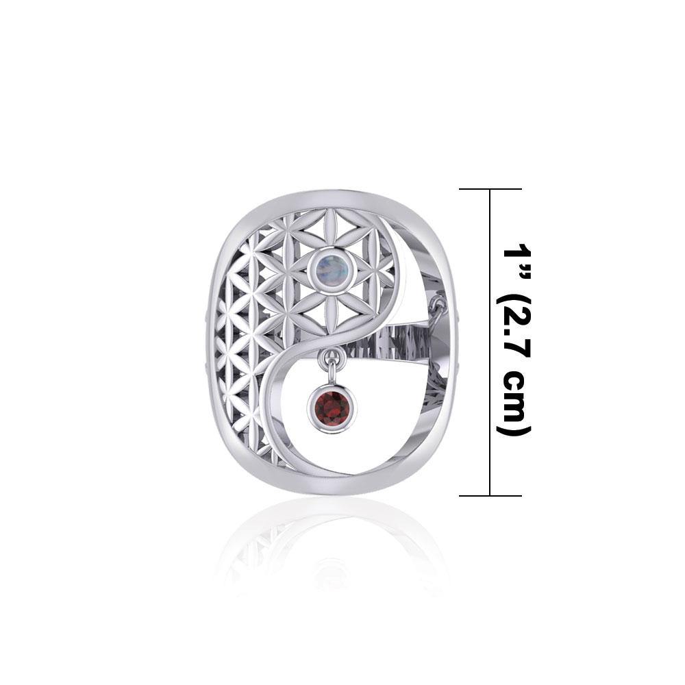 Yin Yang Flower of Life Silver Ring with Gem TRI2169 - Jewelry