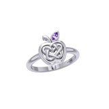 Celtic Spiritual Fruit Apple with Double Heart Silver Ring with Gemstone TRI2277 - Jewelry