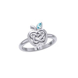 Celtic Spiritual Fruit Apple with Double Heart Silver Ring with Gemstone TRI2277