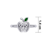 Celtic Spiritual Fruit Apple with Double Heart Silver Ring with Gemstone TRI2277