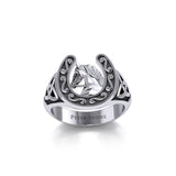 Horseshoe Equestrian Silver Ring with Celtic TRI2286