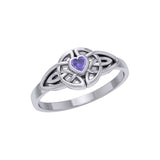 Celtic Knotwork Ring With Heart Gemstone TRI2310