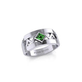 The Modern Zigzag Silver Band Ring with Square Gemstone NA Symbol TRI2438 - Jewelry