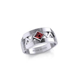 The Modern Zigzag Silver Band Ring with Square Gemstone NA Symbol TRI2438 - Jewelry