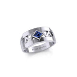 The Modern Zigzag Silver Band Ring with Square Gemstone NA Symbol TRI2438 - Jewelry
