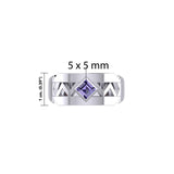 The Modern Zigzag Silver Band Ring with Square Gemstone NA Symbol TRI2438 - Jewelry