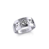 The Modern Zigzag Silver Band Ring with Square Gemstone NA Symbol TRI2438 - Jewelry