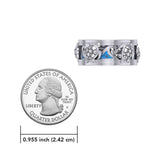 Sea Turtle and Blue Enamel Wave Silver Spinner Ring TRI2447 - Jewelry