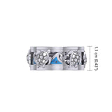 Sea Turtle and Blue Enamel Wave Silver Spinner Ring TRI2447 - Jewelry