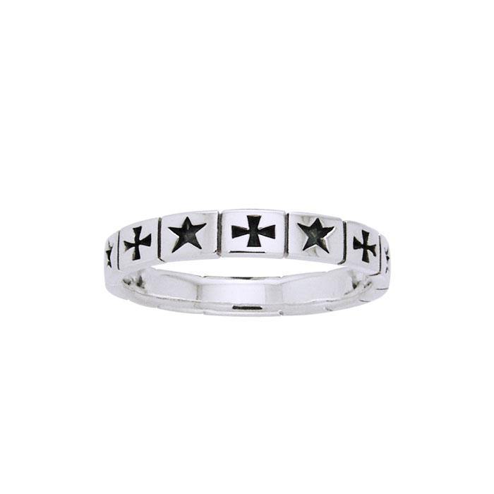 Cross and Star Silver Band Ring TRI505 - Jewelry