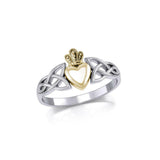 Irish Claddagh & Celtic Knotwork Silver and Gold Ring TRV1743-S - Jewelry