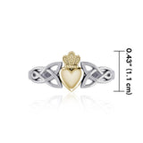 Celtic Knot Claddagh Silver with 14K Gold Accent & Sand brush Ring TRV1743-S - Jewelry