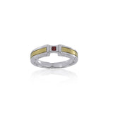 Modern Silver and Gold Ring with Square Gemstone TRV3447 - Jewelry