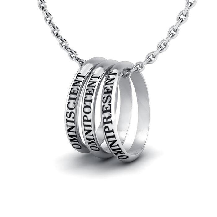 Empowering Words Omniscient Omnipotent Omnipresent Silver Ring Set TSE049 - Jewelry