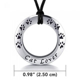 Cat Lover Silver Pendant and Cord Set TSE261 - Jewelry