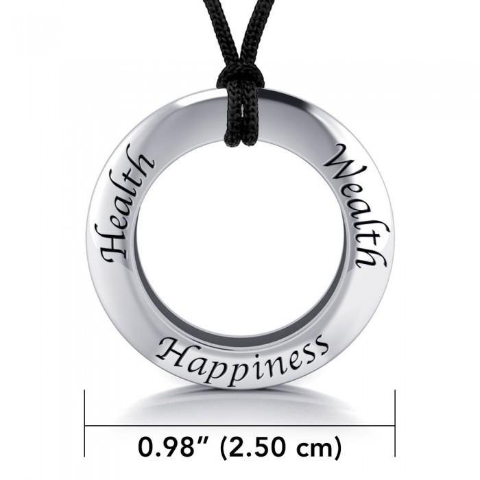 Health Wealth Happiness Silver Pendant and Cord Set TSE267 - Jewelry