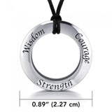 Wisdom Courage Strength Silver Pendant and Cord Set TSE268 - Jewelry