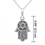 Embrace Sacred Protection: Silver Hamsa with Star of David Pendant and Chain Set - TSE682 | Find Peace and Harmony - Jewelry