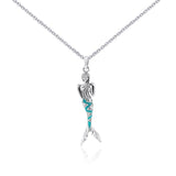 Silver Mermaid with Enamel and Gemstone Pendant and Chain Set TSE740 - Jewelry