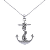 Large Silver Mermaid and Anchor Pendant and Chain Set TSE743 - Jewelry