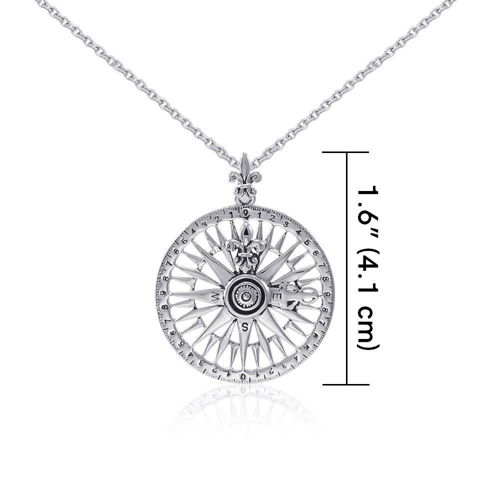 Silver Compass Rose Pendant and Chain Set TSE745 - Jewelry
