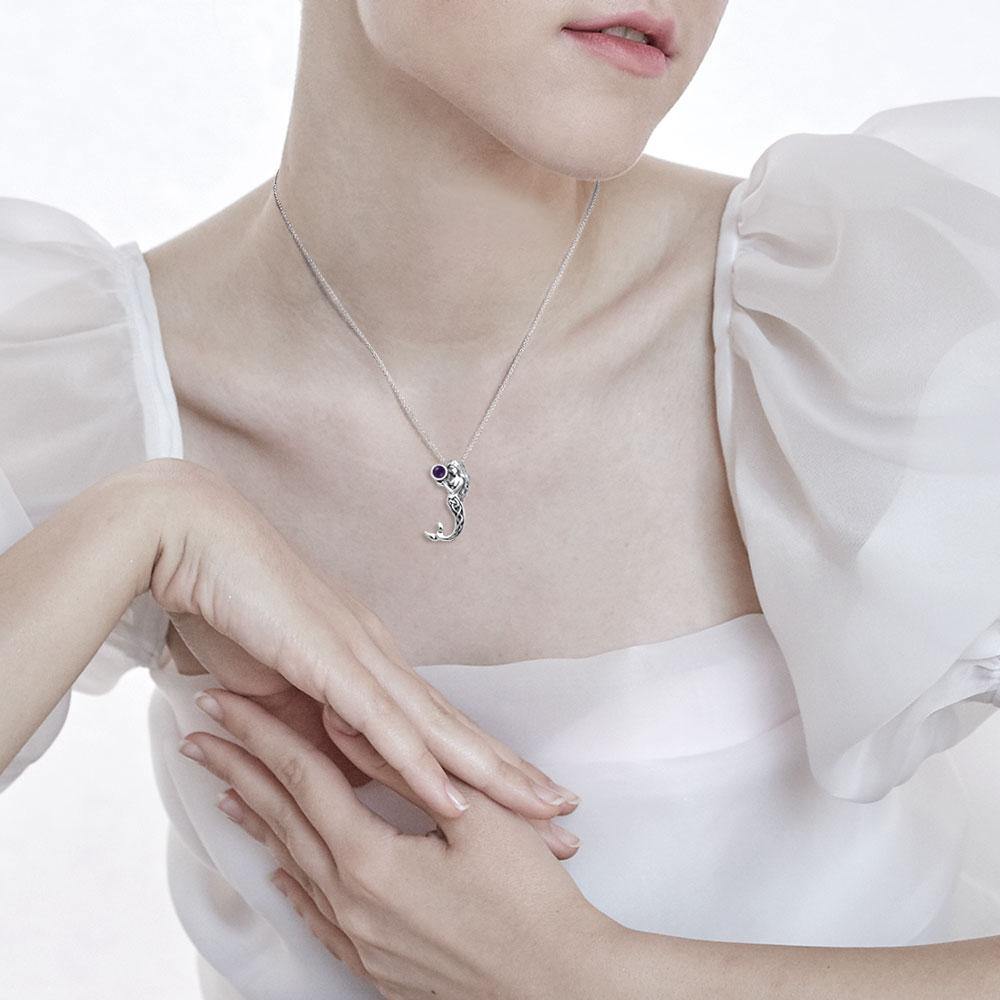 Silver Celtic Mermaid Gemstone Pendant and Chain Set by Selina Fenech TSE758 - Jewelry