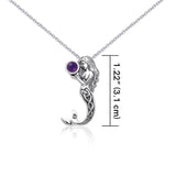 Silver Celtic Mermaid Gemstone Pendant and Chain Set TSE758 - Jewelry