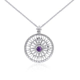 Silver Compass Rose Gemstone Pendant and Chain Set TSE764 - Jewelry