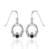 Irish Claddagh with Malachite Inlay Sterling Silver Earrings WE142 - Jewelry