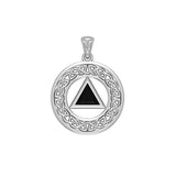 AA Recovery with Celtic Boarder 14K White Gold Pendant WPD3938 - Jewelry