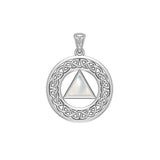 AA Recovery with Celtic Boarder 14K White Gold Pendant WPD3938 - Jewelry