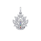 Yoga Lotus Position 14K White Gold Pendant with Chakra Gemstone WPD5023