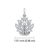 Yoga Lotus Position 14K White Gold Pendant with Chakra Gemstone WPD5023