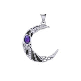 The Celtic Moon Raven 14K White Gold Pendant with Gemstone WPD5262 - Jewelry