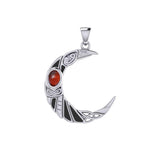 The Celtic Moon Raven 14K White Gold Pendant with Gemstone WPD5262 - Jewelry