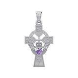 Claddagh Celtic Cross with Lucky Four Leaf Clover 14K White Gold Pendant WPD5359 - Jewelry