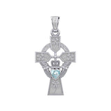 Claddagh Celtic Cross with Lucky Four Leaf Clover 14K White Gold Pendant WPD5359 - Jewelry