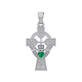 Claddagh Celtic Cross with Lucky Four Leaf Clover 14K White Gold Pendant WPD5359 - Jewelry