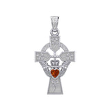 Claddagh Celtic Cross with Lucky Four Leaf Clover 14K White Gold Pendant WPD5359 - Jewelry